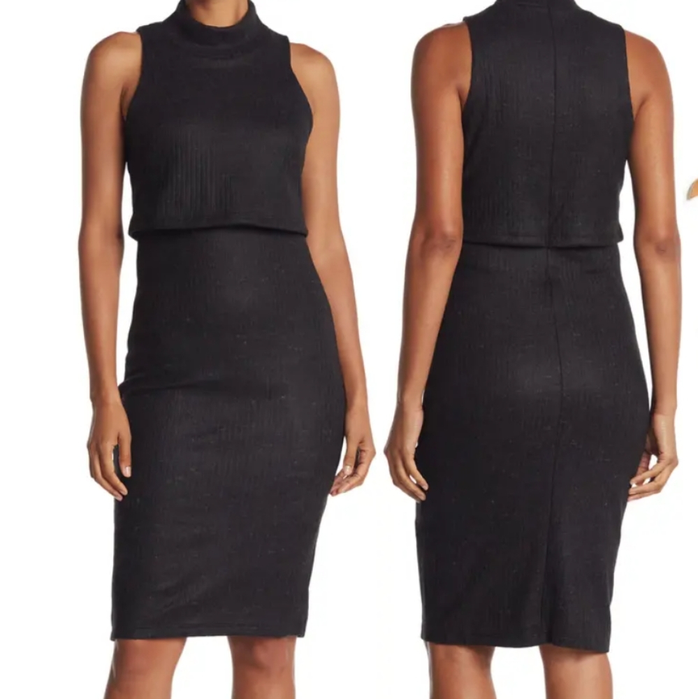 Turtleneck Sleeveless Overlay Brushed ribbed Dress One Clothing M